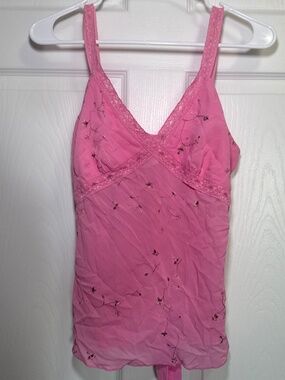 Studio Y Pink Lace Embroidered Cami Top Y2K - Tie Back - Size Large - 2000s